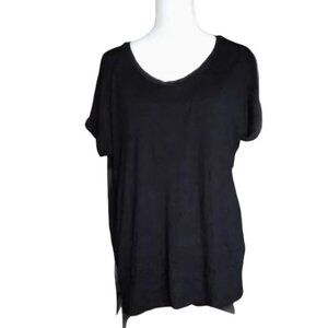 AEO Don't Ask Why black comfy high-low rounded V-neck tee OS